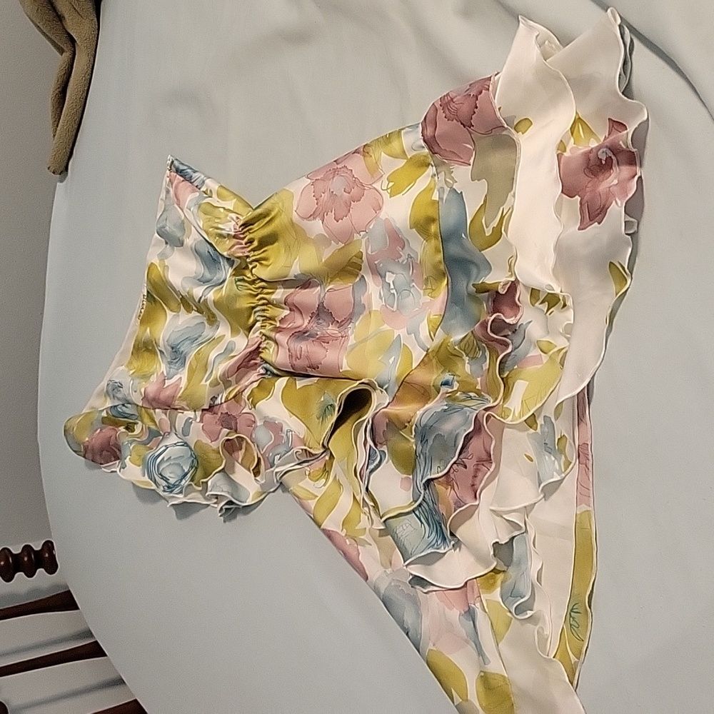 One shoulder floral chiffon dress